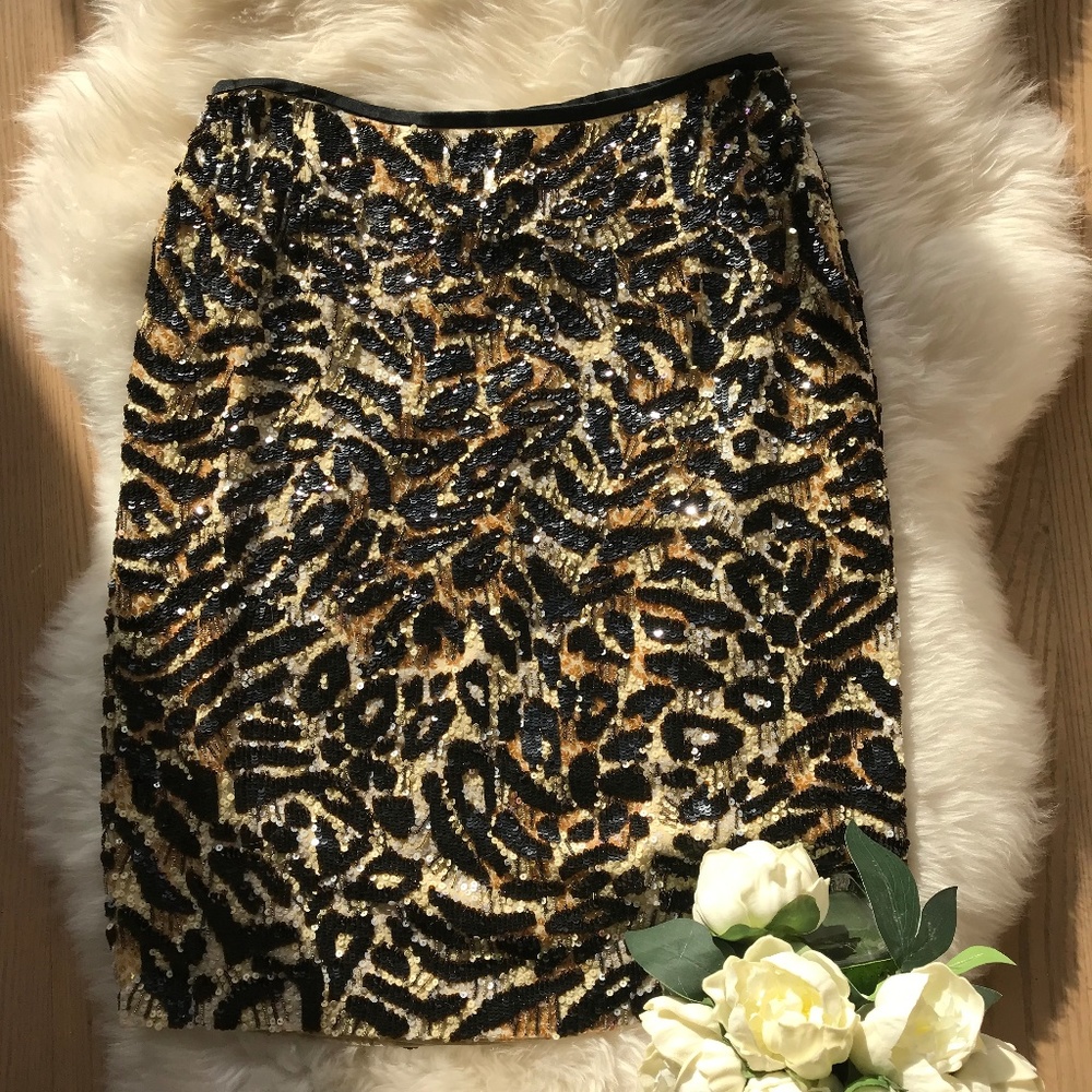 ESCADA leopard print sequin silk pencil skirt GORGEOUS!
